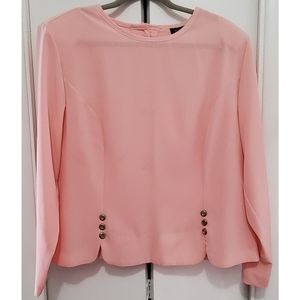 Vintage Peach Long Sleeve Blouse with Buttons Down Back